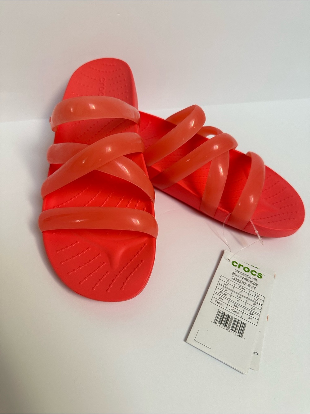 CROCS Splash Glossy Strappy Neon Watermelon Women’s Sandals Size 7 NWT